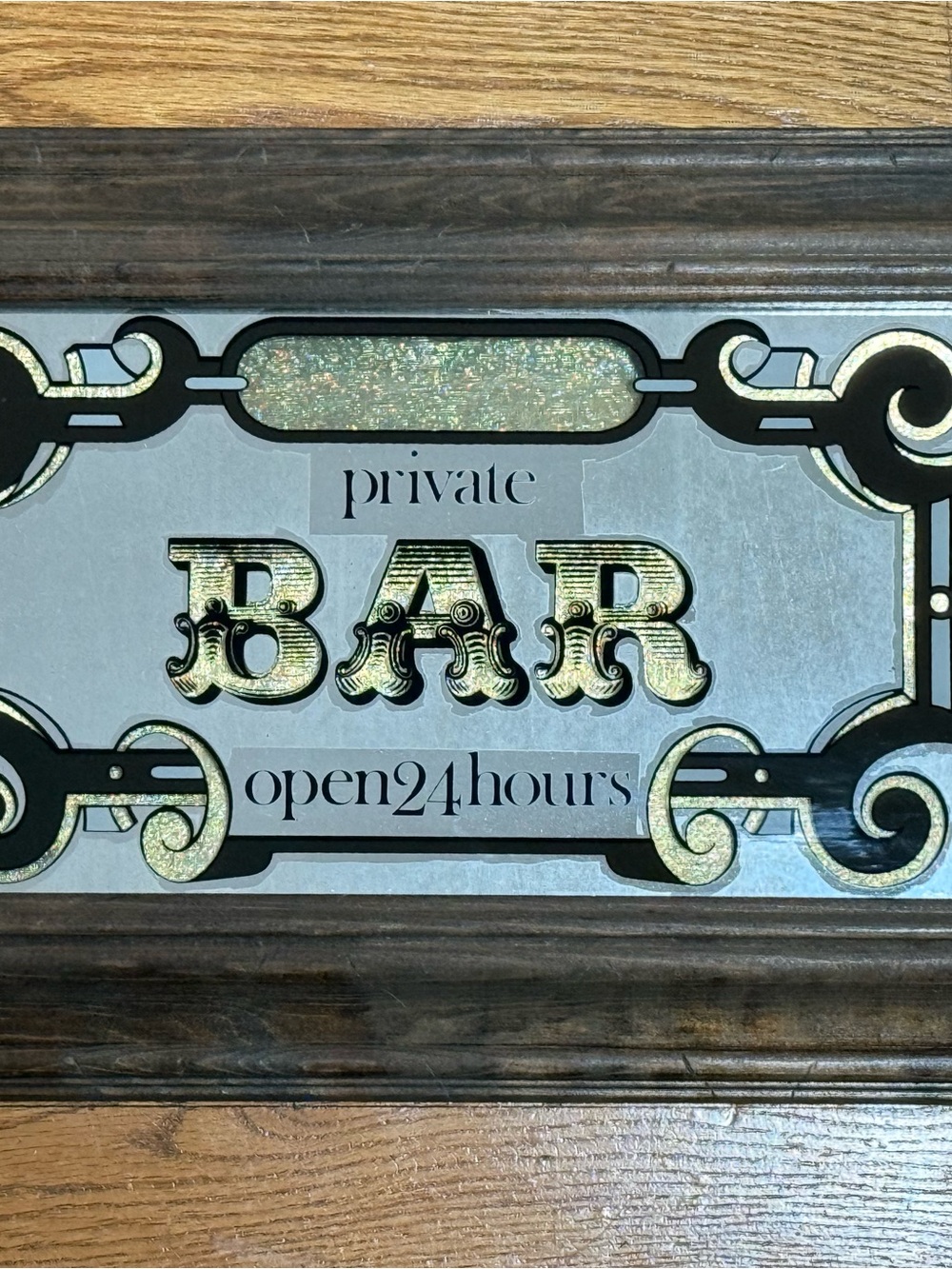 Vintage 70’s “Private Bar Open 24 Hours” Bar Sign & Mirror Framed